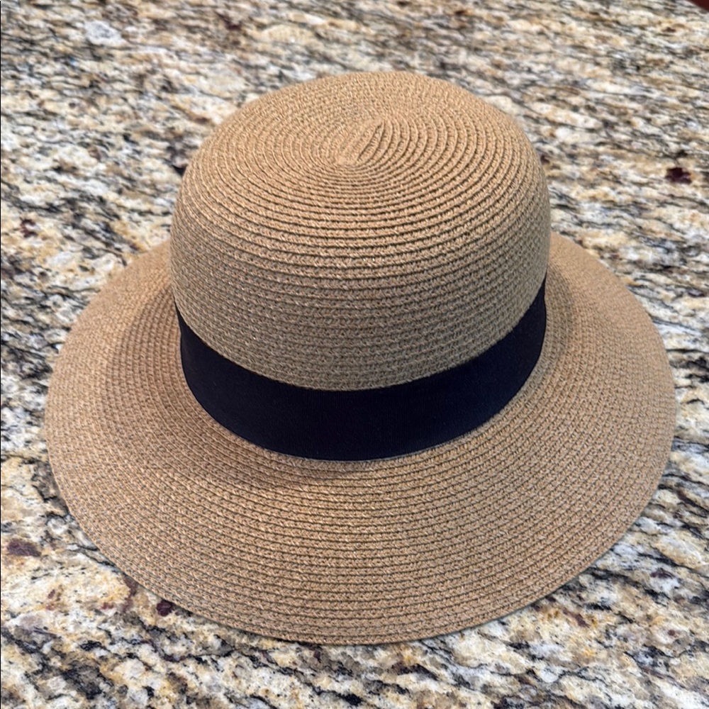 Tan and Black Panama Hat with Wide Brim